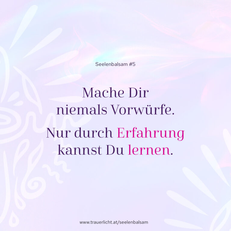 Mache Dir niemals Vorwürfe. Nur durch Erfahrung kannst Du lernen.
