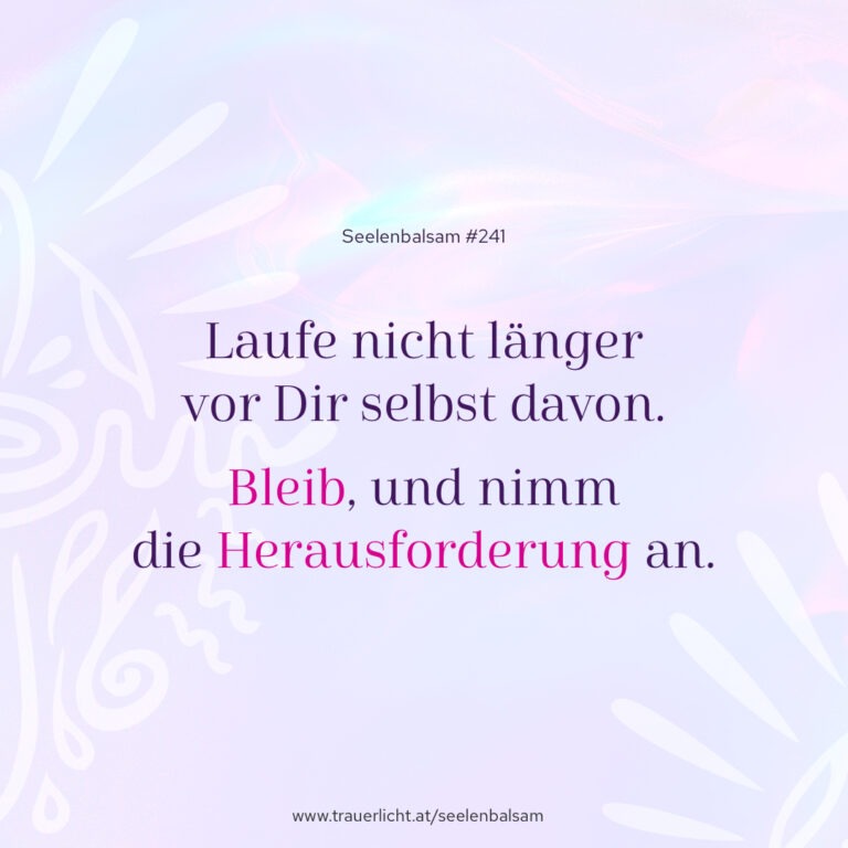 Laufe nicht länger vor Dir selbst davon. Bleib, und nimm die Herausforderung an.