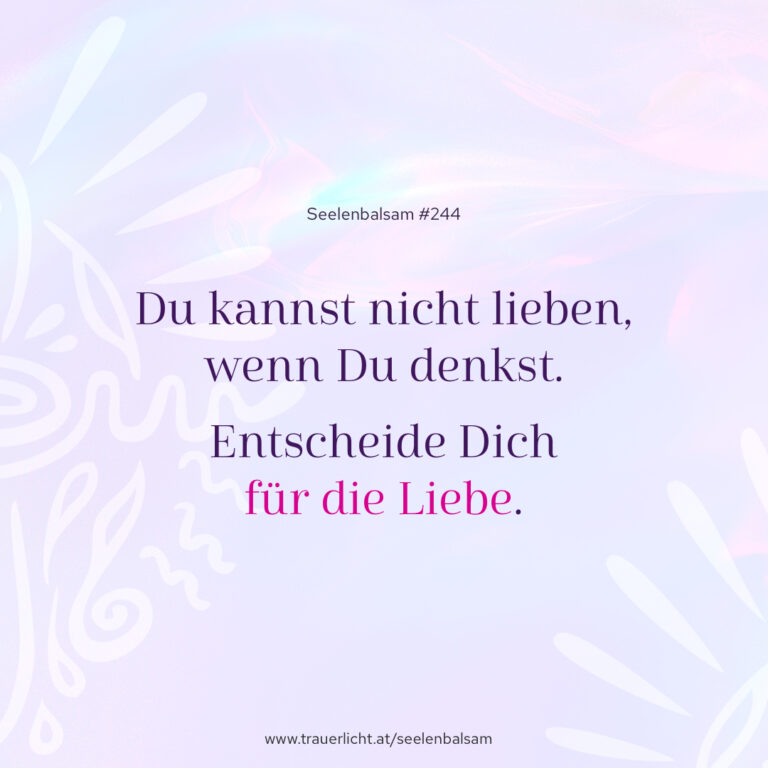 Du kannst nicht lieben, wenn Du denkst. Entscheide Dich für die Liebe.