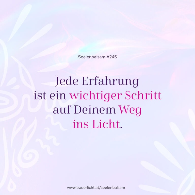 Jede Erfahrung ist ein wichtiger Schritt auf Deinem Weg ins Licht.