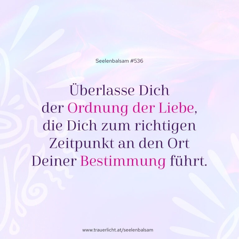 Überlasse Dich der Ordnung der Liebe, die Dich zum richtigen Zeitpunkt an den Ort Deiner Bestimmung führt.