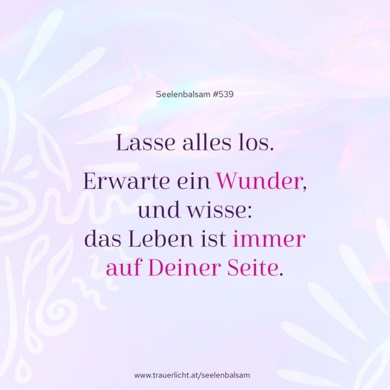 Lasse alles los. Erwarte ein Wunder, und wisse: das Leben ist immer auf Deiner Seite.