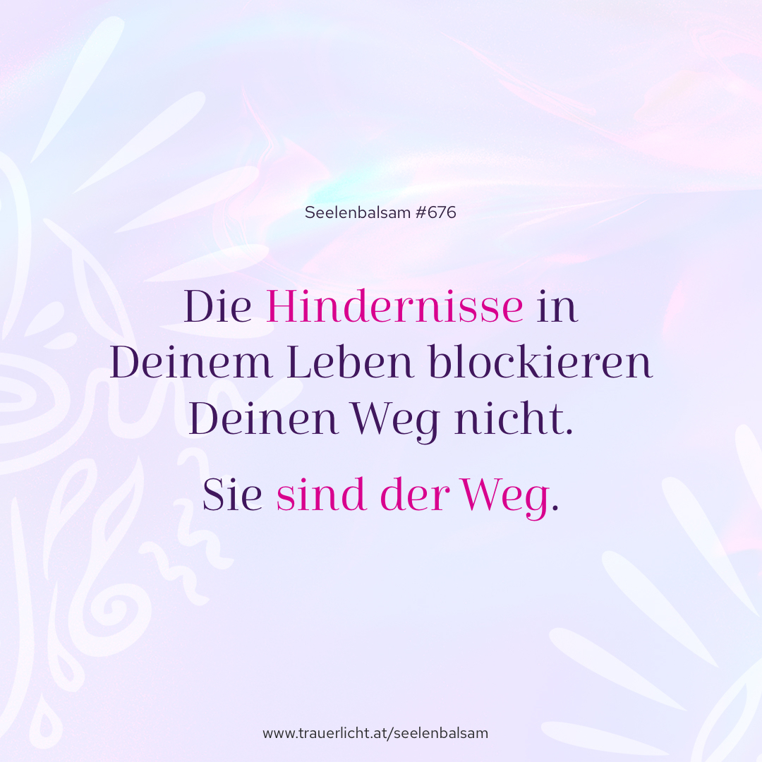 Die Hindernisse in Deinem Leben blockieren Deinen Weg nicht. Sie sind der Weg.