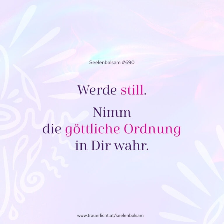 Werde still. Nimm die göttliche Ordnung in Dir wahr.
