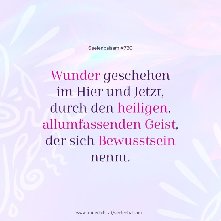 Wunder geschehen im Hier und Jetzt, durch den heiligen, allumfassenden Geist, der sich Bewusstsein nennt.