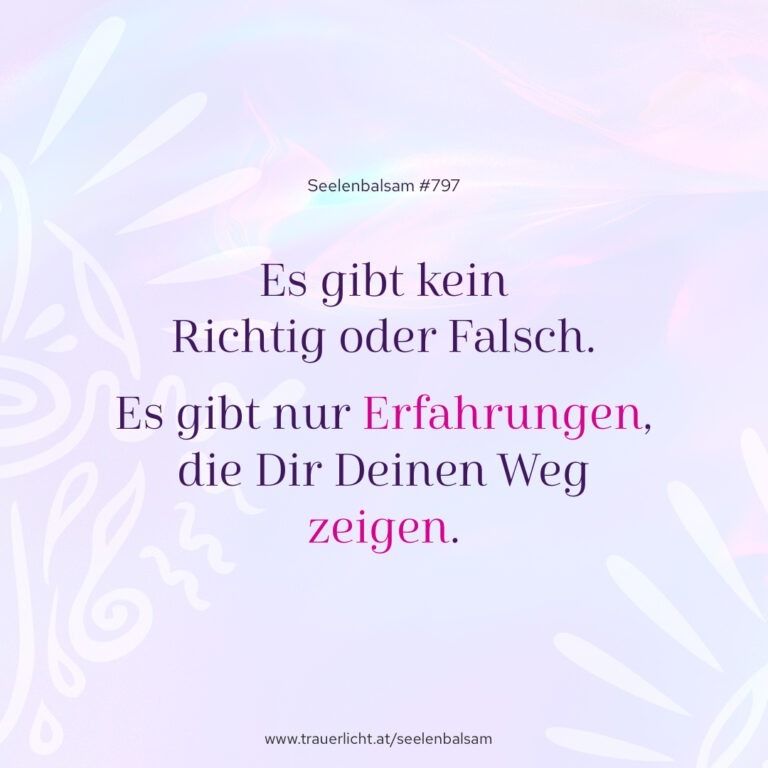 Es gibt kein Richtig oder Falsch. Es gibt nur Erfahrungen, die Dir Deinen Weg zeigen.