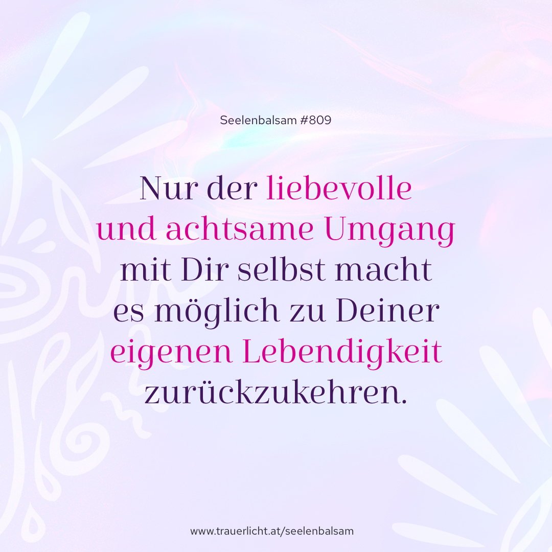 Nur der liebevolle und achtsame Umgang mit Dir selbst macht es möglich zu Deiner eigenen Lebendigkeit zurückzukehren.